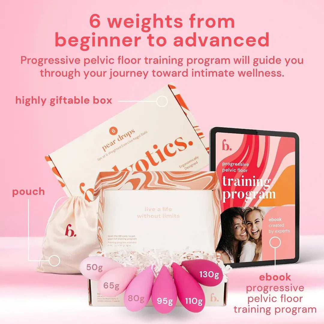Kegel balls set with 6 weighted pelvic floor trainers, luxury pouch, and progressive training ebook for beginners to advanced users