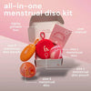 Bodyotics Comfydisc reusable menstrual disc kit with two sizes, pouches, user manual, and gift box for leak-free period protection.