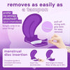 Bodyotics Comfydisc reusable menstrual disc with easy tampon-like removal and pull-off string for up to 12 hours leak-free protection.