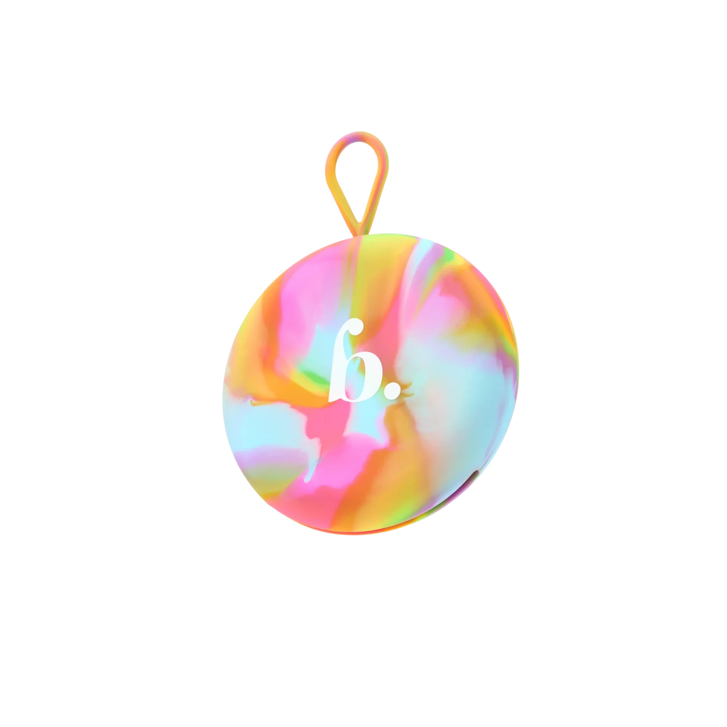 Bodyotics Comfydisc Rainbow Edition reusable menstrual disc with pull-off string, colorful silicone, 12-hour leak-proof protection, and carrying pouch.