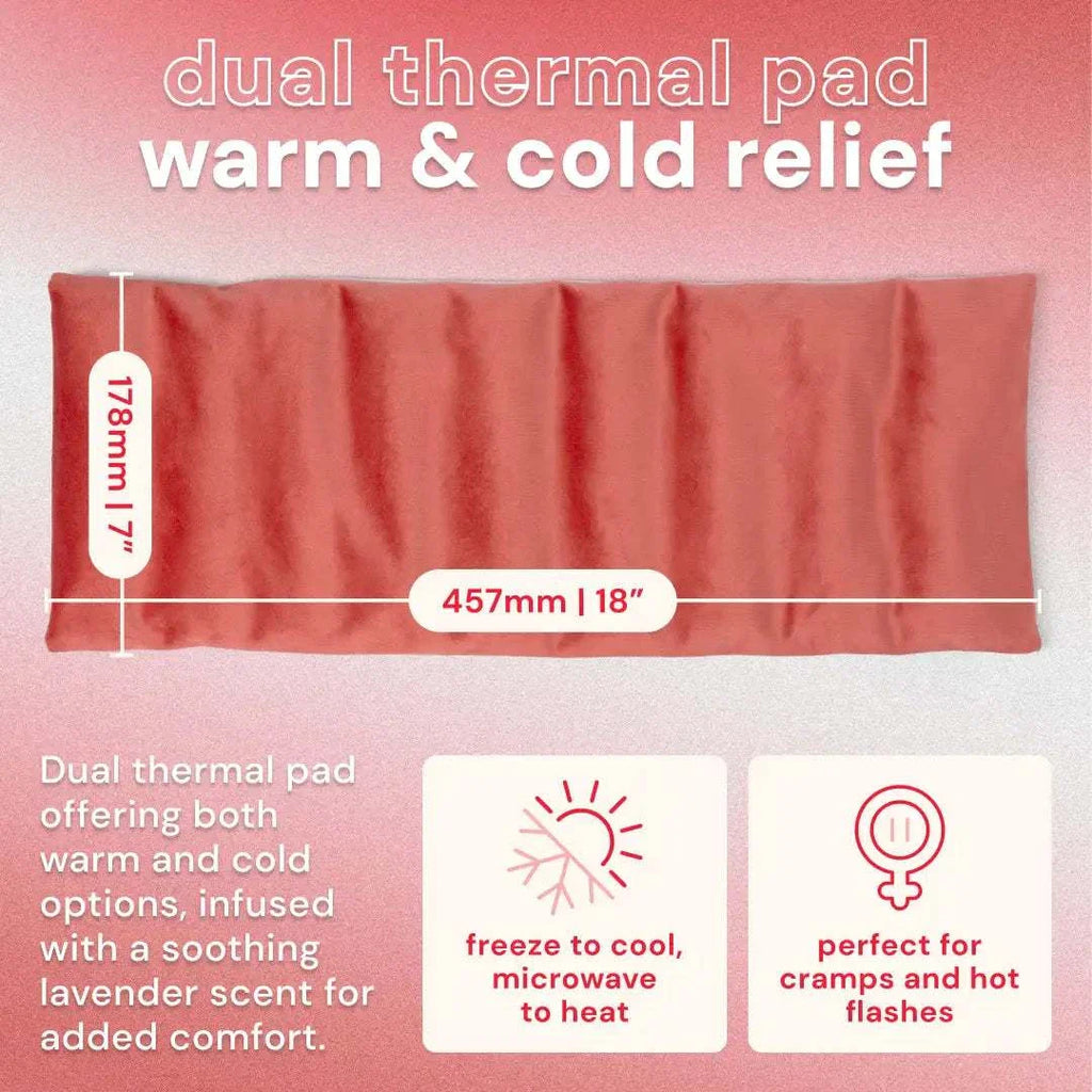 Bodyotics Comfycuddle dual thermal heating pad for cramps and hot flashes, warm and cold relief with lavender scent, 18x7 inches.